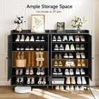 Black 7+1 Tier Farmhouse Shoe Storage Cabinet - 45" Tall Entryway Organizer with Cross Molding Doors, 3 Adjustable Shelves & Metal Legs, Shoe Rack for Front Door Entrance