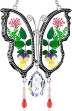 KY&BOSAM Crystal Butterfly Suncatcher Gifts for Mom Stained Glass Butterfly Wind Chime for Windows Hanging Pressed Rearl Flower Wings and Crystal Charm Gift for Mom Mother`s Day Birthday Christmas