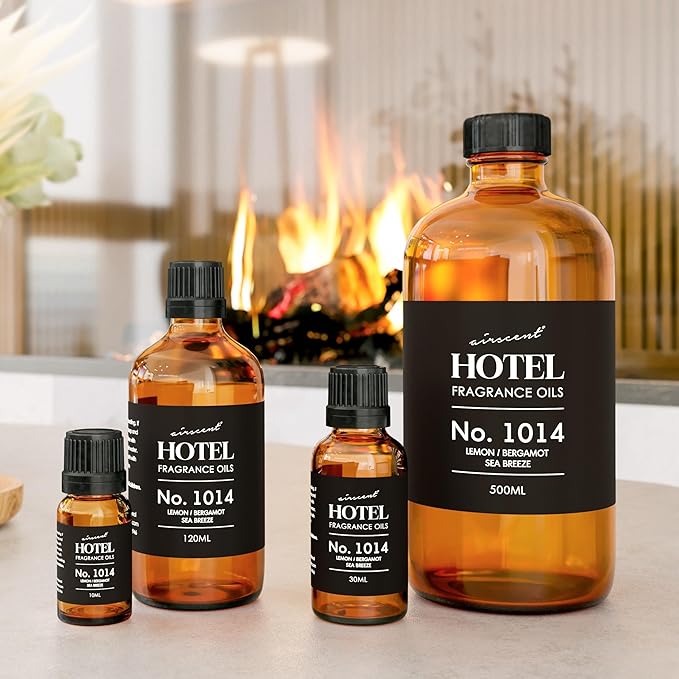 AirScent Hotel Diffuser Oil No. 1014 Inspired by The Iconic 5-Star Hotel Coastal Blend - Lemon Bergamot Sea Breeze - 10 mL, 0.34 fl oz Fragrance Oil for Ultrasonic and Waterless Diffusers and Crafting