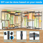 Ulif E13 Heavy Duty Clothes Rack（With 4 Hanger Rods & 8 Shelves） Freestanding Clothing Racks for Hanging Clothes，Adjustable Closet Organizer，Metal Garment Rack 63" W x16 D x77 H，Max Load 900LBS，Black