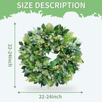 24 Inch Green Wreath for Front Door - Artificial Greenery Wreath with Berries, Indoor Outdoor All Season Year Eucalyptus Wreath for Farmhouse Home Decor, Spring Summer Fall Winter