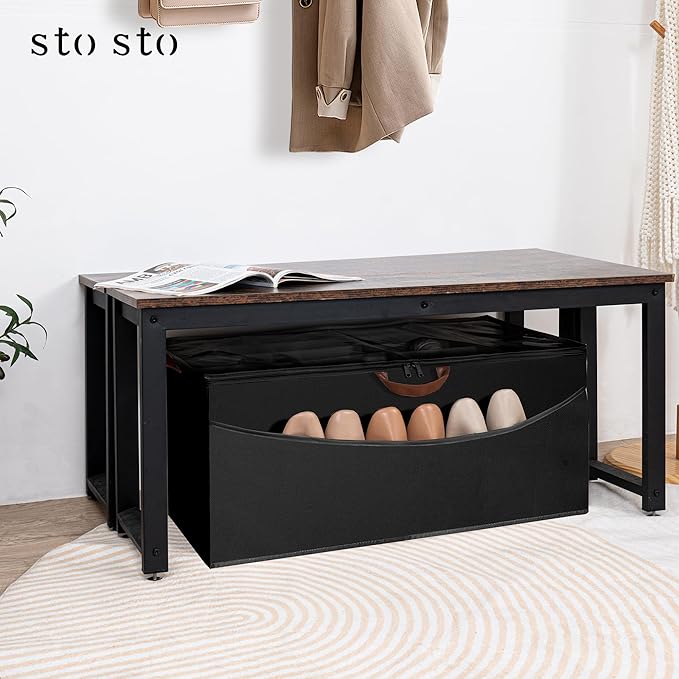 STO STO Shoe Organizer for Closet, Fits Up to 16 Pairs, XL Shoe Box Containers with Adjustable Dividers, Clear Cover Shoe Storage Bins, Stackable Space Saving Shoes Holder for Shoes and Boots, Black