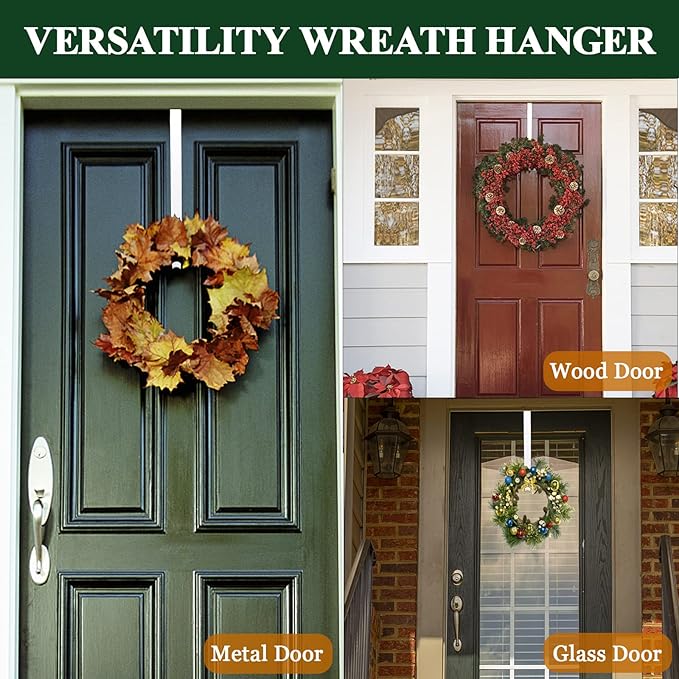 ZMCINER Wreath Hanger for Front Door, Adjustable 15-25 Inch, White Metal, Holds 20 lbs, Christmas & Fall Wreaths, Decorations Hook