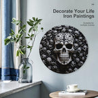 Wall Picture, with Black and White Skulls Printed Circular Iron Hanging Picture,Wall Art Decor,Home for Bedroom Living Room Bathroom Decor,Iron Painting 11.8X11.8 in