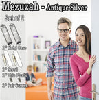 2 Pack Mezuzah with Scroll for Door - Jewish Mezuzah for Door Metal Cases with English and Hebrew Blessing for House Warming Hanukkah Gift (Antique Silvers)