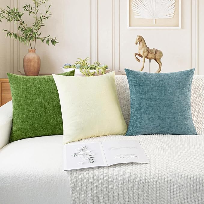 CaliTime Throw Pillow Covers Decorative 16 X 26 Inches Pack of 2 Cozy Chenille Cushion Cases for Couch Sofa Bed Living Room Home Beige