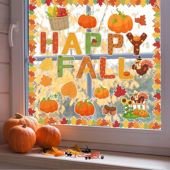 Fall Pumpkin Bulletin Board Decorations Set for Classroom Happy Fall Pumpkin Leaves Paper Cutouts Autumn Bulletin Board with Borders for Thanksgiving Theme Preschool School Classroom Door Wall Decor