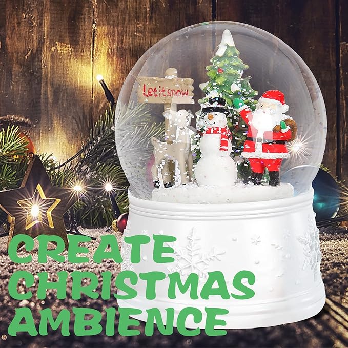 Vipush Christmas Snow Globe - Snowman Santa Style Musical Snow Globe with Color Changing Led Lights, Christmas Decorations with Music Box Gifts for Girls Kids, Decorations for Christmas & Birthday