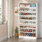 Tribesigns Shoe Cabinet, 9 Tiers 40-45 Pairs Heavy Duty Wood Freestanding Shoe Storage Cabinet, 70.8'' Tall Shoe Cabinet with Open Storage for Entryway, White