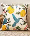 Embroidered Throw Pillow Cover 20x20 Inch - Spring Summer Boho Decorative Pillow Cover with Zipper for Living Room Couch Sofa Bed Aesthetic Design Bird Lemon Cushion Pillowcase