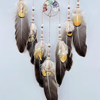 Tree of Life Dream Catcher, Handmade Woven Traditional Craft Rattan Dream Catchers Wall Hanging Ornament,7 Chakras Crystal Healing Stones Art for Bedroom Decor, Festival Blessing Gift (Dark Brown)