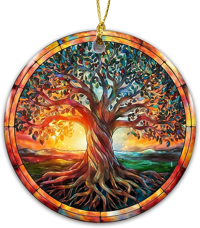 The Celtic Tree of Life Ornament – Irish Ornament 2025, Celtic Spiritual Sun & Nature Design – Colorful Tree Symbol of Strength, Renewal & Unity – Ceramic Hanging Keepsake for Christmas