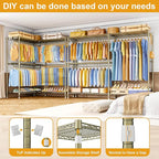 E15 Pro Garment Rack L Shaped Clothes Rack for Corner，Freestanding Clothing Racks for Hanging Clothes，Heavy Duty Closet System with 4 Hanging Rods & 8 S Hooks，48.8"W x 15.8"D x 78.4"H，Gold