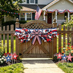 4th of July Patriotic Swag Red White and Blue Memorial Day Front Door Floral Twigs Swag with Forsythia Flowers Stars Independence Day 250th Anniversary Veterans Day Decor for Arch Wall Home Decor