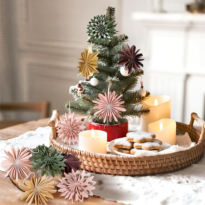 9PCS Mini Christmas Snowflake Ornament - Paper Hanging Snowflake Ornament for Christmas Tree Boho Paper Hanging Decorations for Holiday Indoor Home Decor