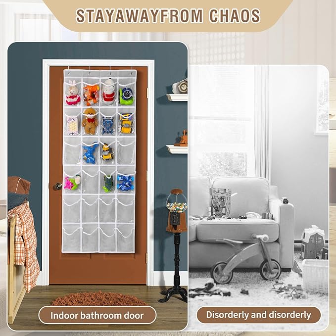 Over the Door 24 Pocket Hanging Shoe Organizer, Space Saving Hanging Storage Holder, Gray, (64" X 19")
