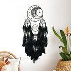 Large Dream Catchers, Handmade Woven Moon Healing Crystal Stone Dream Catcher Wall Hanging Ornament for Bedroom Living Room Wedding Party Decor, Festival Blessing Craft Gift (Black Moon)