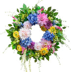 Spring and Summer Wreaths for Front Door 24 Inch Summer Wreath with Vibrant Dahlia, Gerbera Daisy & Primula Floral Arrangement - All Seasons Summer & Spring Door Wreath for Outside Decor