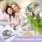 KY&BOSAM Moon Suncatcher Gifts for Mom Family Friends Stained Glass Suncatchers for Windows Hangings Wind Chimes with Real Flower Colorful Crystal Outdoor for Garden Indoor Home Christmas Trees Decor