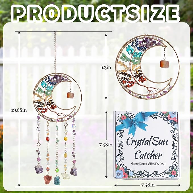 Crystal Dream Catchers Tree of Life Dream Catcher Wall Decor with Healing Crystal Stone & Fluorite Dream Catcher Crystals for Windows for Bedroom Home Decor Wedding Garden-Colorful