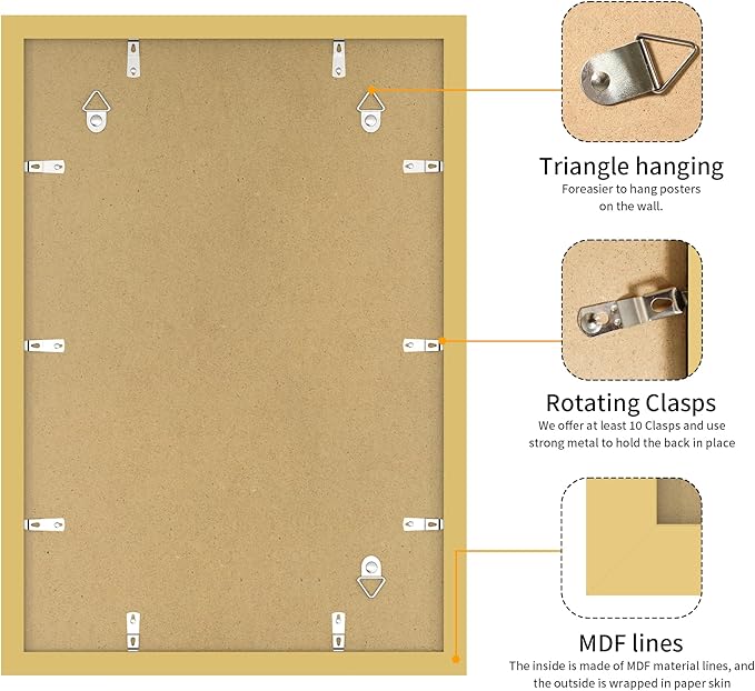 13x19 Picture Frame 3 Pack - Gold Poster Frame Display Pictures 11x17 with Mat or 13 x 19 Without Mat for Wall Hanging Horizontal and Vertical