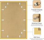 13x19 Picture Frame 3 Pack - Gold Poster Frame Display Pictures 11x17 with Mat or 13 x 19 Without Mat for Wall Hanging Horizontal and Vertical
