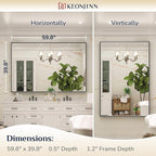 Keonjinn Black Mirror for Bathroom 60 x 40 Inch, Rectangular Matte Black Large Wall Vanity Mirrors, Metal Framed Rectangle Farmhouse Mirror, Modern Square Corner Framed Mirrors(Horizontal/Vertical)