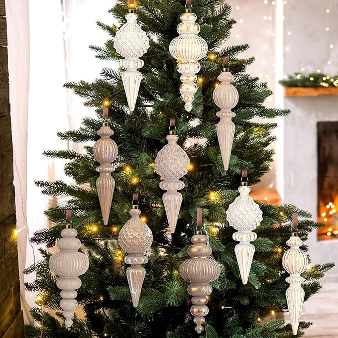 Yunlly 18 Pcs Neutral Christmas Ornaments Textured Christmas Tree Decor with Hanging Loop Modern Brown Hanging Finial Ornaments Shatterproof Home Decor for Xmas Vintage Rustic Farmhouse (Modern Color)