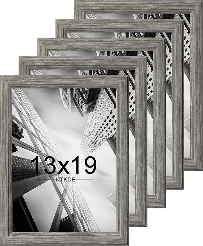 KTKDE 13x19 Picture Frame Set of 5, Wooden frames grey, Vertical & Horizontal Wall Hanging for Wall Display,Studio Gallery Photo Frame for Photos, Posters & Art Prints