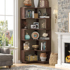 Armocity Corner Book Shelf - 6-Shelf Corner Bookshelf Etagere Bookcase with Baffle, Freestanding L Shaped Display Shelf Stand for Home Office, Living Room, Bedroom, Kitchen, Black Walnut