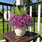 Artificial Flowers for Outdoors Faux Plants Outside Indoor,UV Resistant Silk Fake Petunia Tall Ferns for Home Patio Garden Back Yard Front Poch Decor Spring Summer(13 Bunchs,Dk. & Lt. Purple)
