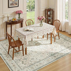 Lessymo Rugs for Bedroom, Washable 5x7 Area Rug for Living Room Dinning Nursery Farmhouse Office, Boho Soft Non-Slip Carpet Kids & Pets Friendly, Vintage Floral Neutral Decor, Beige Brown