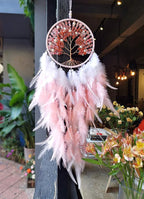 Dream Catchers, Pink Dream Catcher Tree of Life Wall Decor, with Natural Healing Crystal Stone, Perfect Rose Agate Handmade Dreamlike Dream Catcher for Girls Bedroom Decor Art Craft Gift