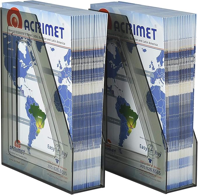 Acrimet Magazine File Holder Bin Storage, Vertical Rack for Documents, Folders and Mail, Durable Plastic Desk Organizer for Office & Home (Clear Gray Color) (2 Pack)