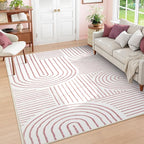 Lahome Abstract 8x10 Area Rug, Soft Washable Accent Rug for Living Room, Bedroom & Dining Room, Ultra-Thin Pink/White Carpet (8x10ft)