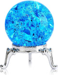 H&D HYALINE & DORA 40mm Crystal Ice Cracked Ball Paperweight,Blue Glass Ball,Crystal Fengshui Sphere for Home Wedding Office Fish Tank Decor