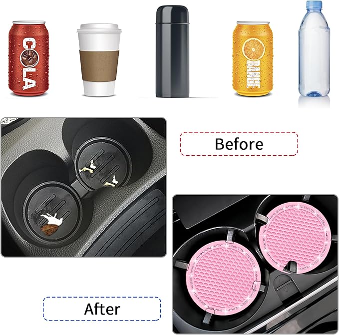 COCASES Car Coasters, 4 Pack Universal Vehicle Bling Car Coaster, Rhinestone Coaster for Cup Holders, Car Interior Accessories 2.75'' Silicone Car Coasters for Women(Pink, Pink Crystal Circle)