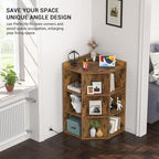 Aheaplus Corner Cabinet, Corner Storage with USB Ports and Outlets, Corners Cube Toy Storage for Small Space, Wooden Corners Bookshelf with 9 Cubes for Playroom, Bedroom, Living Room, Rustic Brown