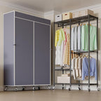 H9 Heavy Duty Rolling Clothes Rack with Cover, Covered Garment Rack with Wheels and Shelves, Wardrobe Closet, Portable Closet for Hanging Clothes, Black Clothing Rack with Grey Cover