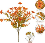 Lnoicy 20 Bundles Artificial Fake Mums for Outdoor Fake Plants for Autumn Decoration,Faux Eucalyptus Flowers for Planter UV Resistant Lifelike for Home Porch Garden (Fall Orange)