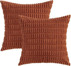 MIULEE Pack of 2 Dark Rust Corduroy Decorative Pillow Covers 16x16 Inch Soft Boho Striped Throw Pillow Covers Modern Farmhouse Home Decor for Summer Sofa Living Room Couch Bed