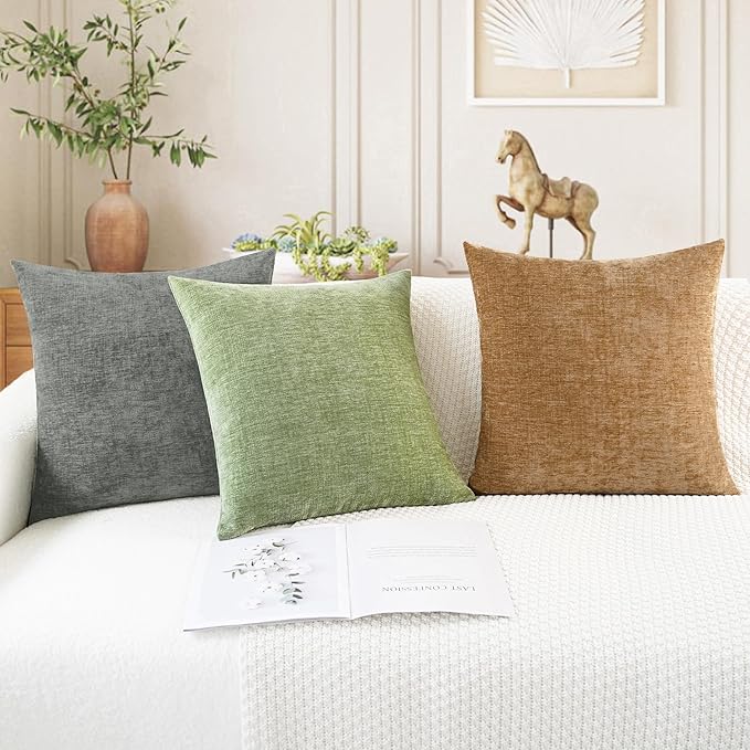 CaliTime Throw Pillow Covers Decorative 24 X 24 Inches Pack of 2 Cozy Chenille Cushion Cases for Couch Sofa Bed Living Room Home Medium Grey