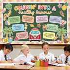 Retro Summer Beach Bulletin Board Set Groovy Hawaii Beach Classroom Decorations Cruisin' Into A Healthy Summer Tropical Classroom Paper Cutouts for Back to School Chalkboard Wall Teacher Supplies