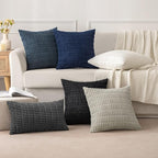 MIULEE Pack of 2 Corduroy Decorative Throw Pillow Covers 20x20 Inch Soft Boho Striped Pillow Covers Modern Farmhouse Home Decor for Summer Coastal Sofa Living Room Couch Bed Dark Blue