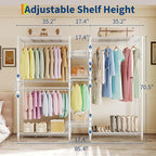 Heavy Duty Garment Rack L Shaped Clothes Rack for Corner,Load 1631LBS,Freestanding Portable Wardrobe Closet Clothing Rack with 7 Adjustable Shelves, 4 Hanging Rods,70.5"H x 85.4"L x 17.4"W
