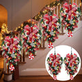 Lyrow 4 Pcs Cordless Prelit Christmas Artificial Swags 24" Xmas Stairway Swag Teardrop Trim Christmas Staircase Decoration Battery Operated Garland for Indoor Outdoor Railing Decor