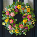 Spring Wreaths for Front Door 24 Inch Outdoor Spring Wreath with Peony Rose Ranunculus & Eucalyptus,Handmade Silk Summer Wreaths for Front Door,Spring Door Wreath for Porch Home Wall Window