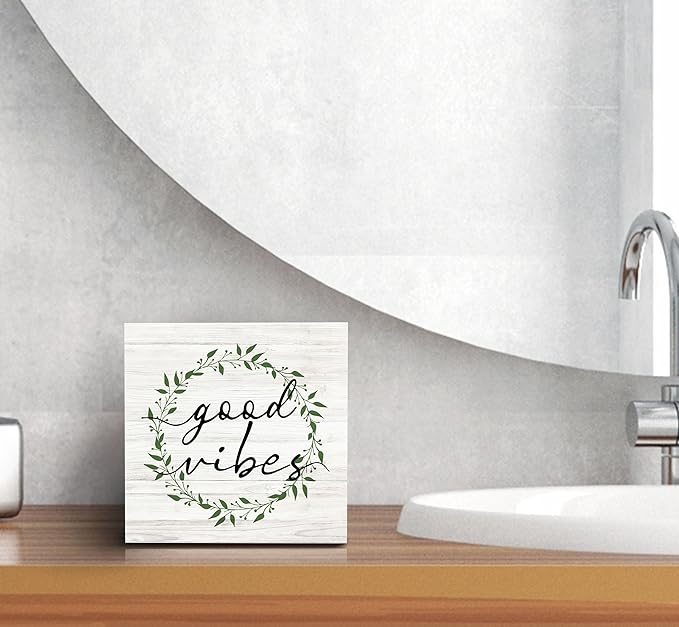 SRADMO Inspirational Botanical Eucalyptus Leaves Wood Box Sign Desk Decor, Wreaths Decor Eucalyptus Leaves Wooden Block Box Sign for Home Office Shelf Table Decorative Accessories