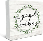 SRADMO Inspirational Botanical Eucalyptus Leaves Wood Box Sign Desk Decor, Wreaths Decor Eucalyptus Leaves Wooden Block Box Sign for Home Office Shelf Table Decorative Accessories