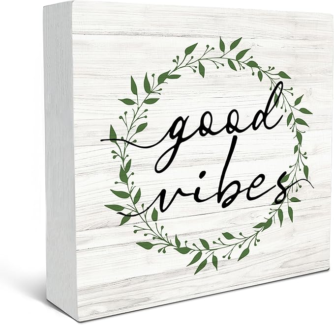 SRADMO Inspirational Botanical Eucalyptus Leaves Wood Box Sign Desk Decor, Wreaths Decor Eucalyptus Leaves Wooden Block Box Sign for Home Office Shelf Table Decorative Accessories